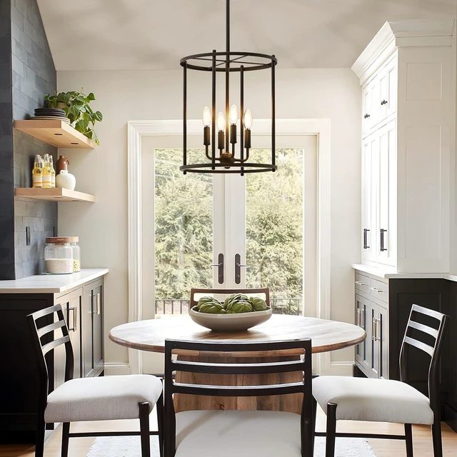 Alt view image 7 of 7 - Luvkczc 4-Light Black Chandelier, Adjustable Lantern Ceiling Light Fixture