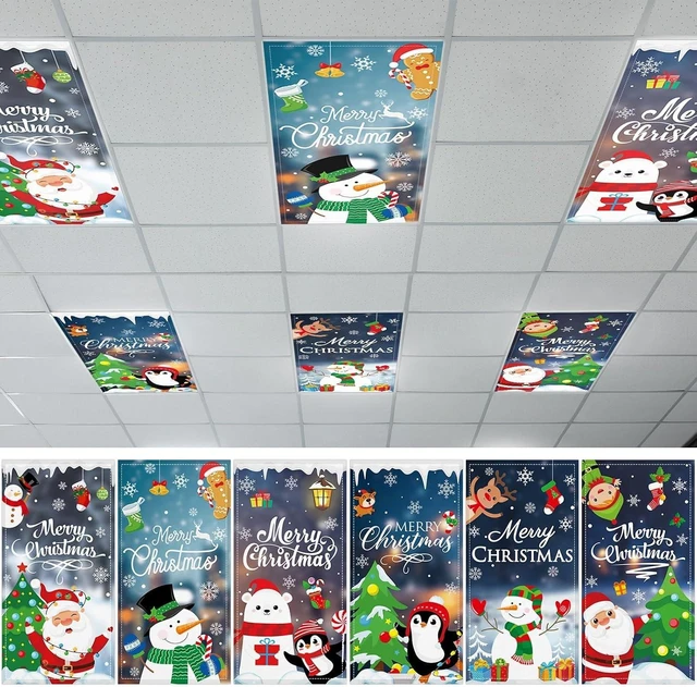 Main image of 6 Pcs Fluorescent Light Covers with 60 Magnets Decorative Classroom Ceiling Lights 4 x 2 Feet Magnetic Light Cover Filter Easy Install for Office Hospital Home Ceiling Supplies (Christmas Santa Claus)