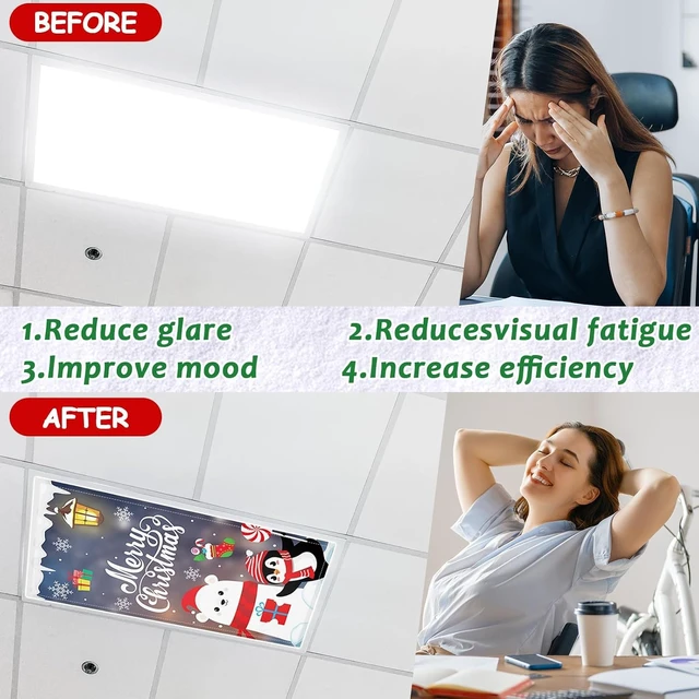 Alt view image 4 of 7 - 6 Pcs Fluorescent Light Covers with 60 Magnets Decorative Classroom Ceiling Lights 4 x 2 Feet Magnetic Light Cover Filter Easy Install for Office Hospital Home Ceiling Supplies (Christmas Santa Claus)