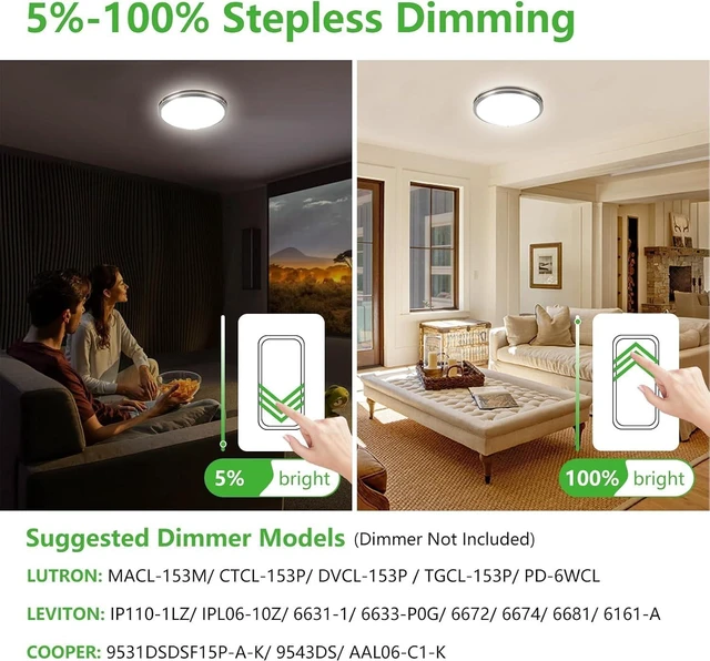 Alt view image 3 of 7 - 1PK 16 Inch Dimmable LED Ceiling Light,Brushed Nickel,5CCT,40W 3600LM