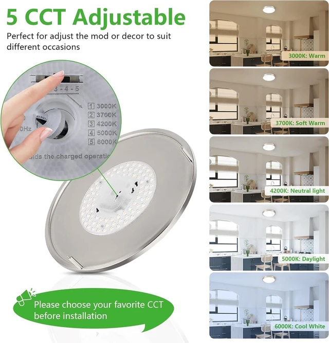 Alt view image 4 of 7 - 1PK 16 Inch Dimmable LED Ceiling Light,Brushed Nickel,5CCT,40W 3600LM