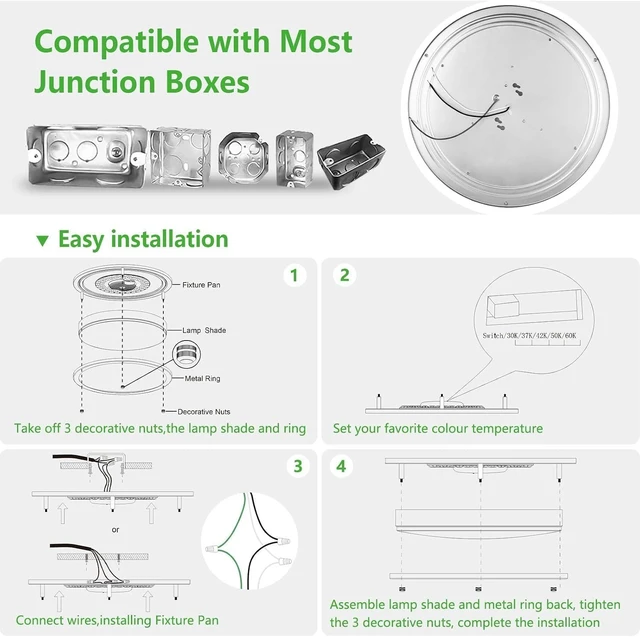 Alt view image 7 of 7 - 1PK 16 Inch Dimmable LED Ceiling Light,Brushed Nickel,5CCT,40W 3600LM
