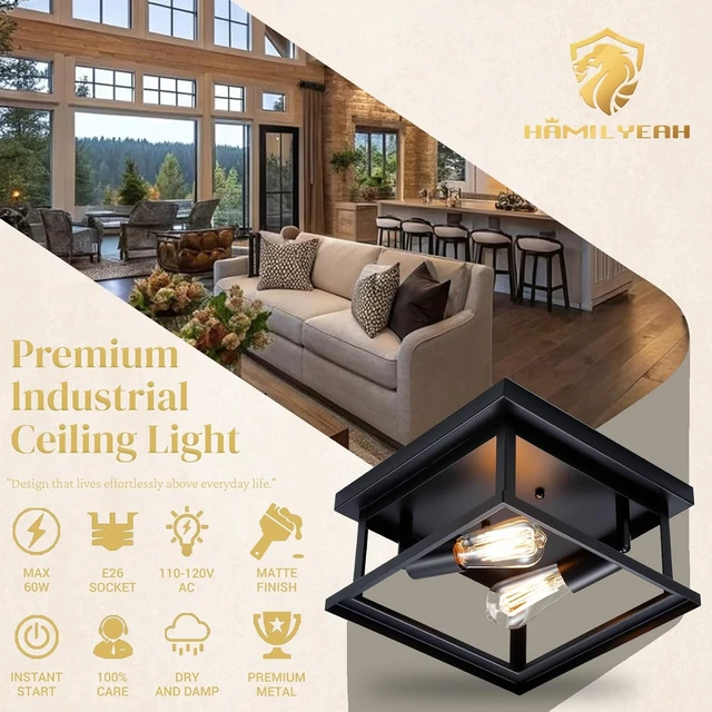 Alt view image 2 of 7 - Hamilyeah Black Flush Mount Ceiling Light Fixture Bedroom, Farmhouse Kitchen Lights Ceiling, Outdoor Close to Ceiling Light Fixtures for Porch Patio Hallway