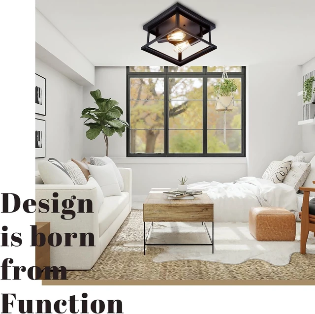 Alt view image 6 of 7 - Hamilyeah Black Flush Mount Ceiling Light Fixture Bedroom, Farmhouse Kitchen Lights Ceiling, Outdoor Close to Ceiling Light Fixtures for Porch Patio Hallway