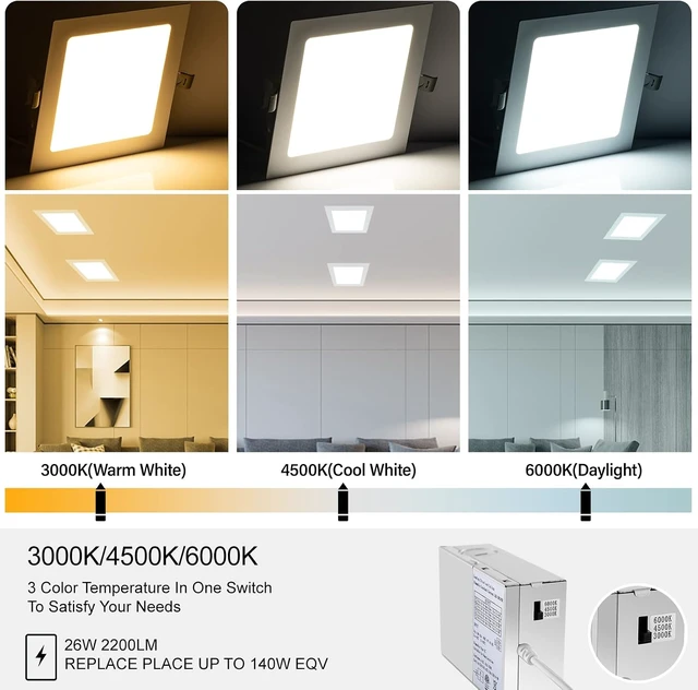 Alt view image 2 of 7 - LZHOME 4-Packs 11 inch Square Recessed Light: 3 Color Temperature Selectable & Dimmable Lamp, 2200 Lumens Ultra Thin Led Canless Downlight Lighting with Junction Box, 26W Eqv 230W
