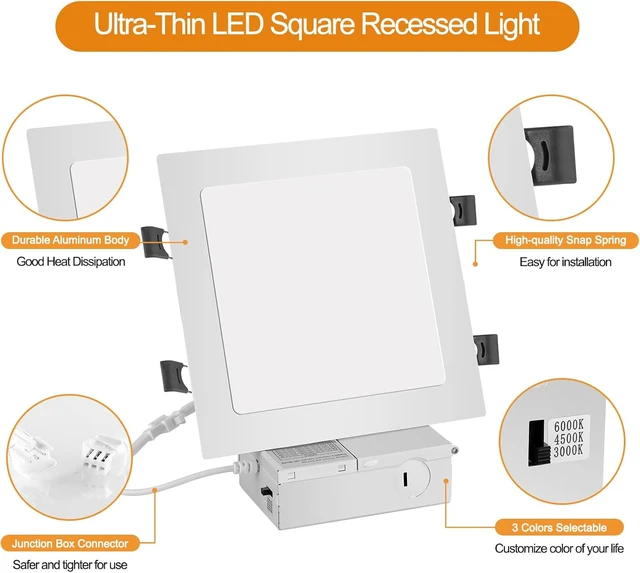 Alt view image 5 of 7 - LZHOME 4-Packs 11 inch Square Recessed Light: 3 Color Temperature Selectable & Dimmable Lamp, 2200 Lumens Ultra Thin Led Canless Downlight Lighting with Junction Box, 26W Eqv 230W