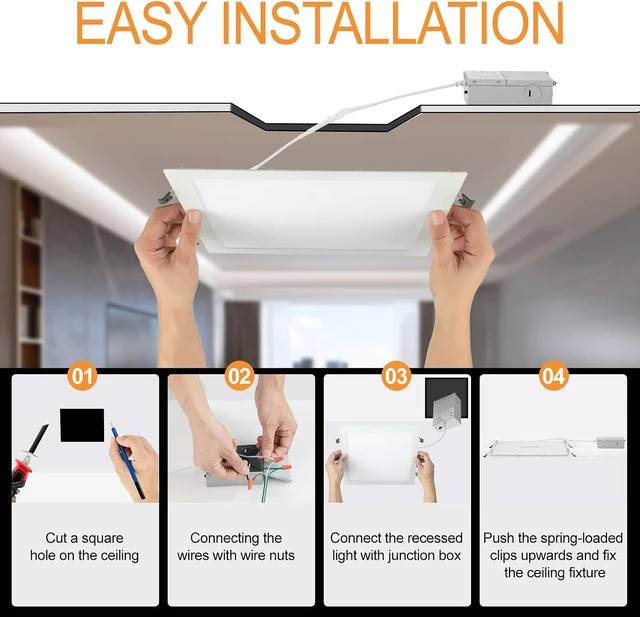 Alt view image 6 of 7 - LZHOME 4-Packs 11 inch Square Recessed Light: 3 Color Temperature Selectable & Dimmable Lamp, 2200 Lumens Ultra Thin Led Canless Downlight Lighting with Junction Box, 26W Eqv 230W