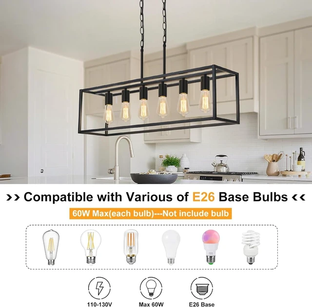 Alt view image 3 of 7 - 6 Light Black Chandeliers for Dining Room, Adjustable Height Linear Chandelier Kitchen Light Fixture, Modern Farmhouse Chandelier Rectangle Island Light for Kitchen Hanging Light Fixtures