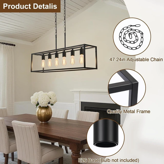 Alt view image 4 of 7 - 6 Light Black Chandeliers for Dining Room, Adjustable Height Linear Chandelier Kitchen Light Fixture, Modern Farmhouse Chandelier Rectangle Island Light for Kitchen Hanging Light Fixtures