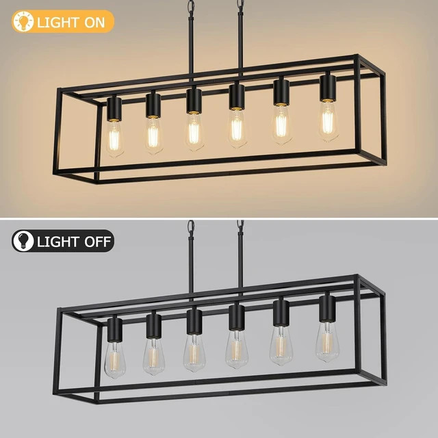 Alt view image 5 of 7 - 6 Light Black Chandeliers for Dining Room, Adjustable Height Linear Chandelier Kitchen Light Fixture, Modern Farmhouse Chandelier Rectangle Island Light for Kitchen Hanging Light Fixtures