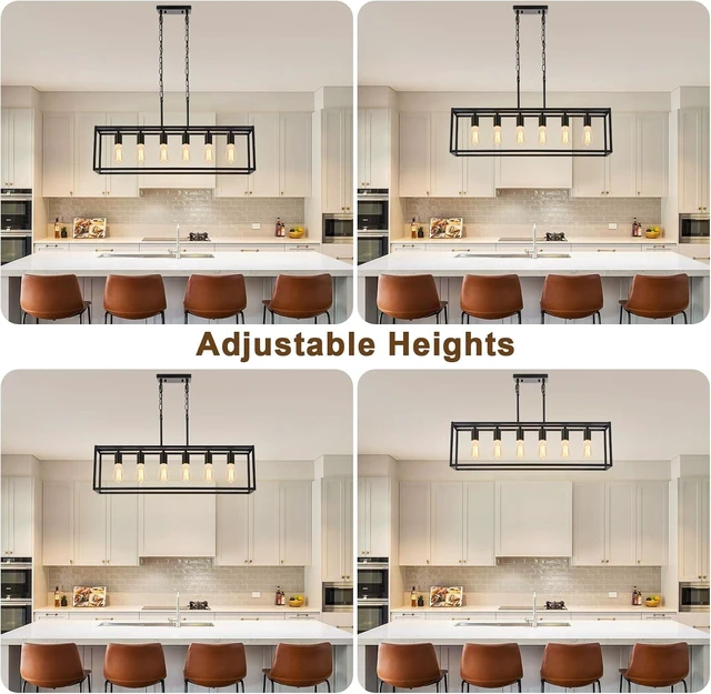 Alt view image 6 of 7 - 6 Light Black Chandeliers for Dining Room, Adjustable Height Linear Chandelier Kitchen Light Fixture, Modern Farmhouse Chandelier Rectangle Island Light for Kitchen Hanging Light Fixtures