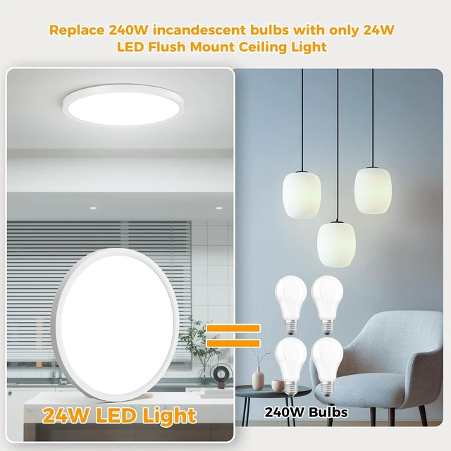 Alt view image 4 of 7 - 6Pack 12inch LED Ceiling Light Flush Mount 24W 3200LM