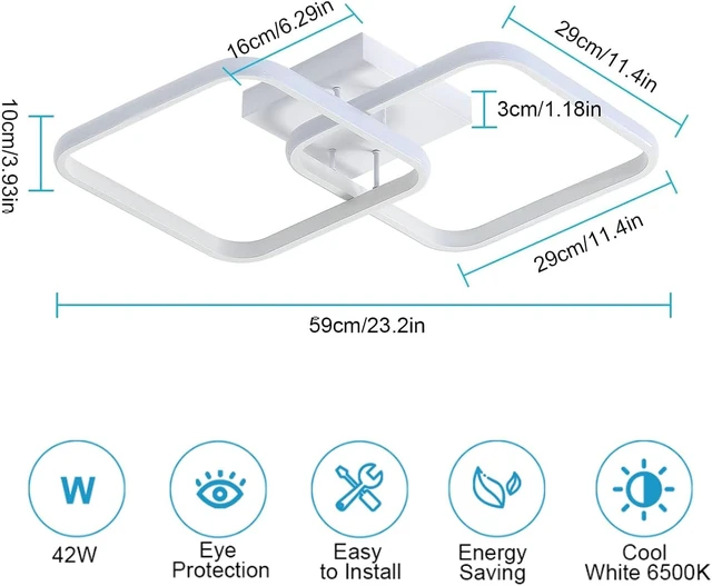 Alt view image 4 of 7 - DELIPOP 23 Inch Modern LED Ceiling Light, 42W 6500K Flush Mount Ceiling Light, Acrylic Ceiling Lamp for Hallway, Living Room, Dining Room, Kitchen, Bedroom