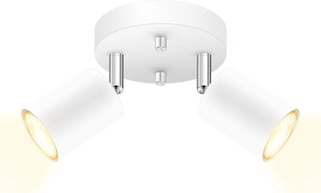 Main image of AUQUEE LED 2 Light Track Lighting Kit, LED Track Lighting Fixtures, White Round Ceiling Spot Lighting, Flexibly Rotatable Light Head for Kitchen, Living Room, Bedroom, GU10 Bulb Not Included