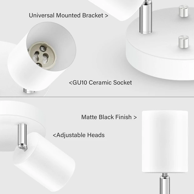 Alt view image 4 of 7 - AUQUEE LED 2 Light Track Lighting Kit, LED Track Lighting Fixtures, White Round Ceiling Spot Lighting, Flexibly Rotatable Light Head for Kitchen, Living Room, Bedroom, GU10 Bulb Not Included