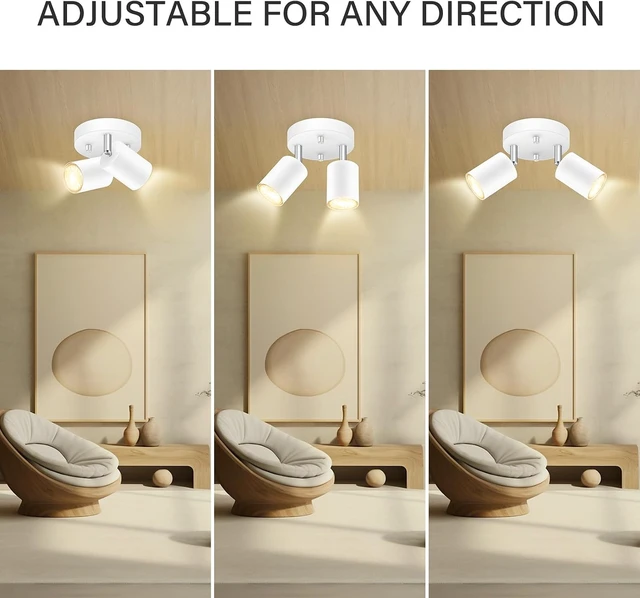 Alt view image 5 of 7 - AUQUEE LED 2 Light Track Lighting Kit, LED Track Lighting Fixtures, White Round Ceiling Spot Lighting, Flexibly Rotatable Light Head for Kitchen, Living Room, Bedroom, GU10 Bulb Not Included