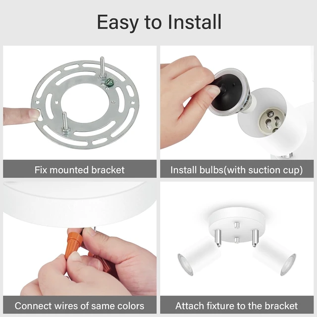 Alt view image 6 of 7 - AUQUEE LED 2 Light Track Lighting Kit, LED Track Lighting Fixtures, White Round Ceiling Spot Lighting, Flexibly Rotatable Light Head for Kitchen, Living Room, Bedroom, GU10 Bulb Not Included