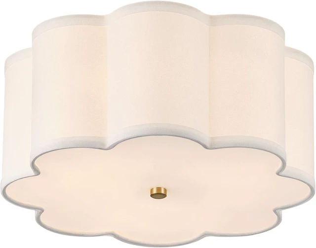 Main image of 13.4"Semi Flush Mount Ceiling Light Fixture, 3-Light Modern Close to Ceiling Light With Fabric Flower-Shaped Shade, Light Fixtures Ceiling Mount for Bedroom Nursery Kids Room Living Room(Gold)