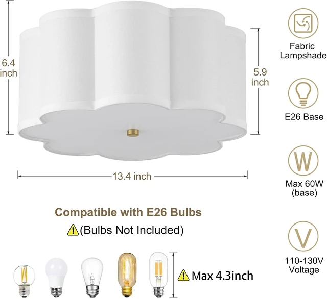 Alt view image 2 of 7 - 13.4"Semi Flush Mount Ceiling Light Fixture, 3-Light Modern Close to Ceiling Light With Fabric Flower-Shaped Shade, Light Fixtures Ceiling Mount for Bedroom Nursery Kids Room Living Room(Gold)