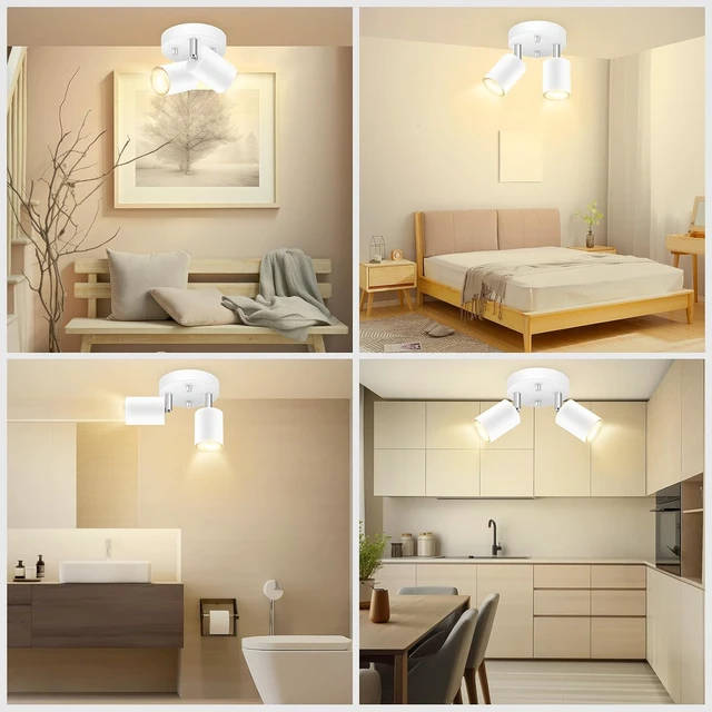 Alt view image 7 of 7 - AUQUEE LED 2 Light Track Lighting Kit, LED Track Lighting Fixtures, White Round Ceiling Spot Lighting, Flexibly Rotatable Light Head for Kitchen, Living Room, Bedroom, GU10 Bulb Not Included