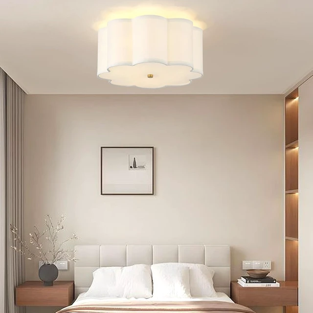 Alt view image 5 of 7 - 13.4"Semi Flush Mount Ceiling Light Fixture, 3-Light Modern Close to Ceiling Light With Fabric Flower-Shaped Shade, Light Fixtures Ceiling Mount for Bedroom Nursery Kids Room Living Room(Gold)