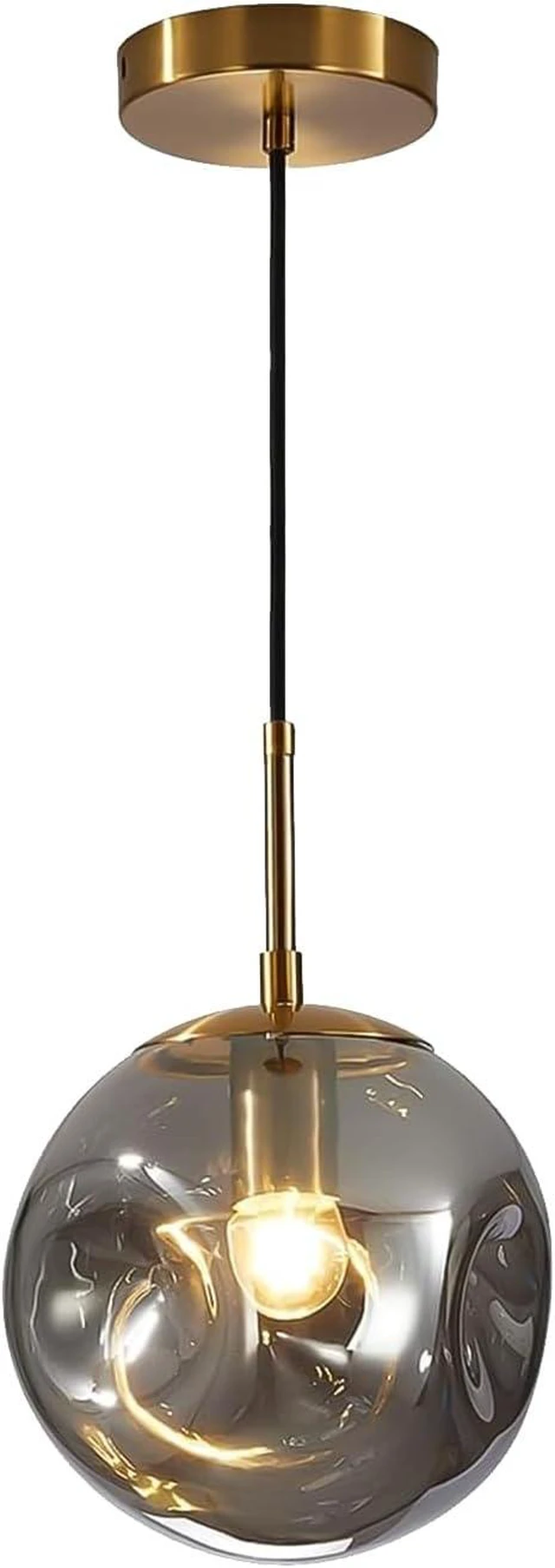 Main image of BOKT 1-Light Large Brass Gold Globe Pendant Light Mid Century Smoke Gray Glass Pendant Lighting Kitchen Island Ceiling Hanging Light Fixture Modern Chandelier Pendant Light (9.8-Smoke Gray)