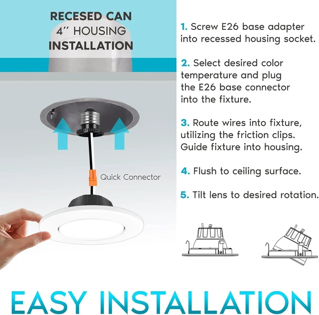 Alt view image 6 of 6 - LUXRITE 4 Inch Gimbal LED Recessed Lighting Can Light, 8W=60W (1 Pack)