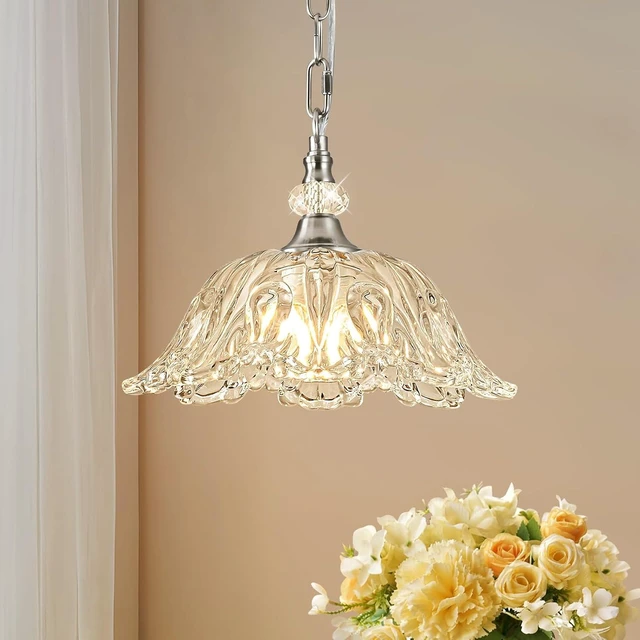 Main image of 1 Piece Brushed Nickel Chain Chandelier Pendant Light with Flower Shade