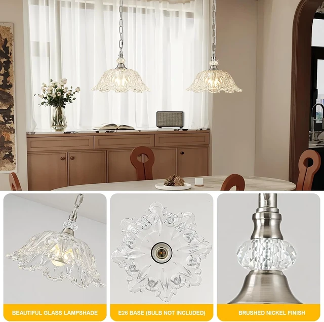 Alt view image 2 of 7 - 1 Piece Brushed Nickel Chain Chandelier Pendant Light with Flower Shade