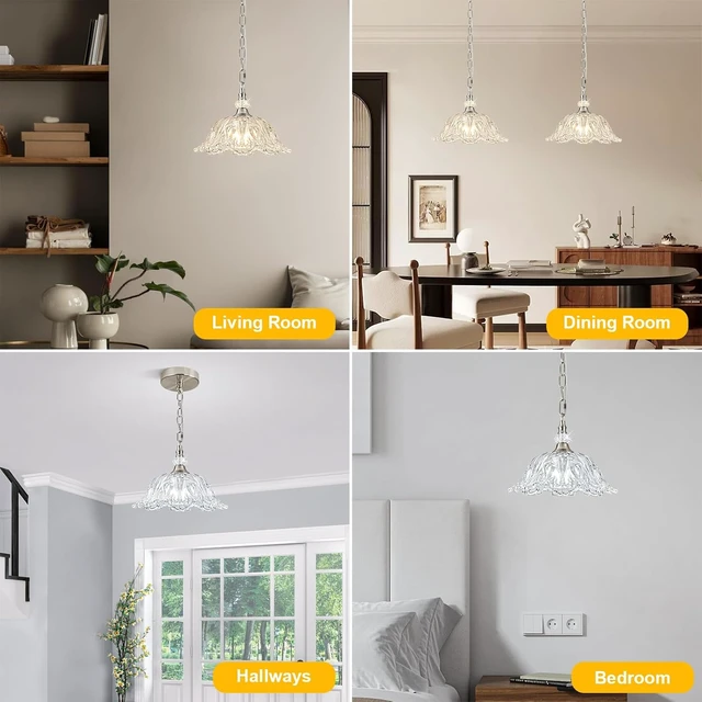 Alt view image 4 of 7 - 1 Piece Brushed Nickel Chain Chandelier Pendant Light with Flower Shade