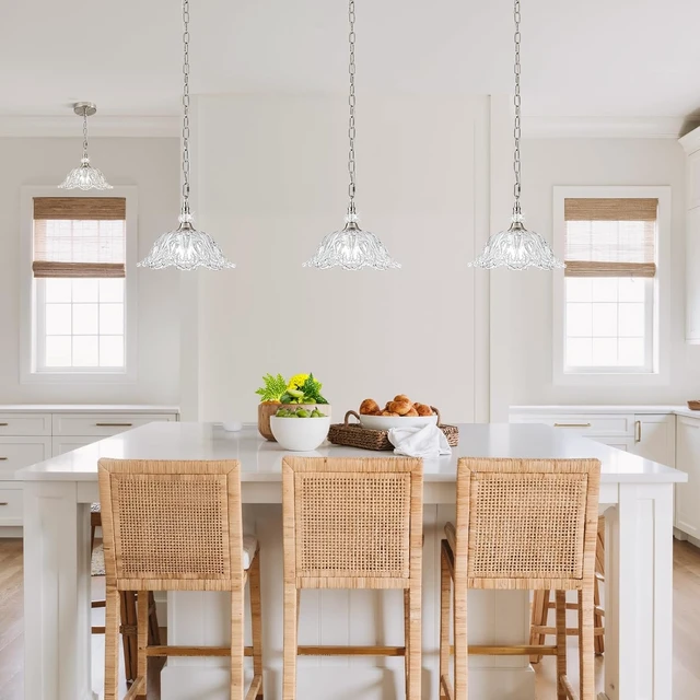 Alt view image 5 of 7 - 1 Piece Brushed Nickel Chain Chandelier Pendant Light with Flower Shade