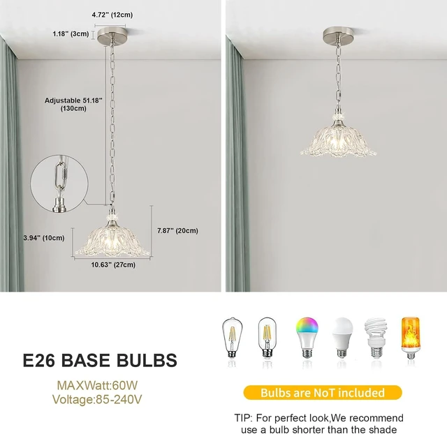 Alt view image 6 of 7 - 1 Piece Brushed Nickel Chain Chandelier Pendant Light with Flower Shade