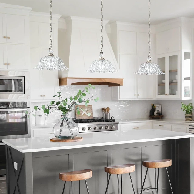 Alt view image 7 of 7 - 1 Piece Brushed Nickel Chain Chandelier Pendant Light with Flower Shade