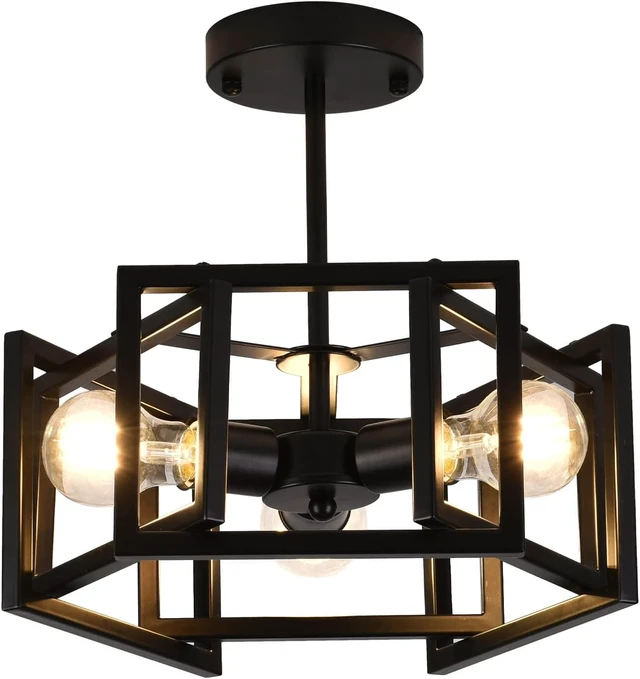Main image of Semi Flush Mount Ceiling Light Fixture,3-Light Black Light fixtures Kitchen Ceiling Light Fixture for Hallway Kitchen Bedroom Living Room Bathroom Entrance