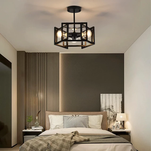 Alt view image 3 of 7 - Semi Flush Mount Ceiling Light Fixture,3-Light Black Light fixtures Kitchen Ceiling Light Fixture for Hallway Kitchen Bedroom Living Room Bathroom Entrance