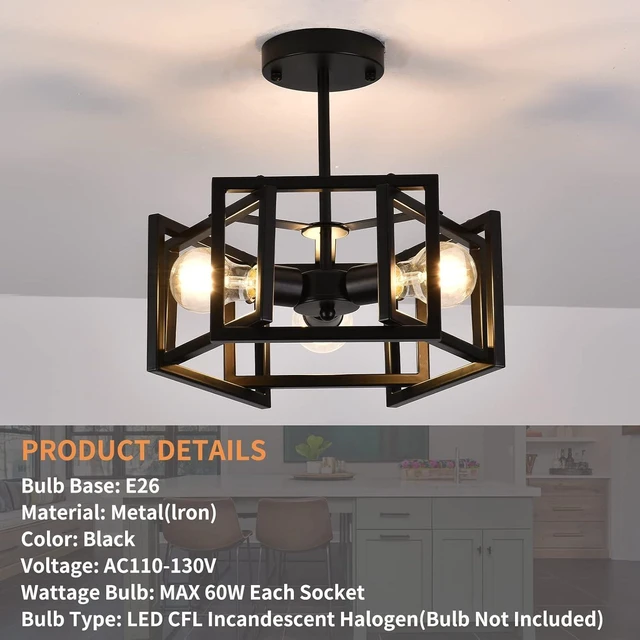 Alt view image 4 of 7 - Semi Flush Mount Ceiling Light Fixture,3-Light Black Light fixtures Kitchen Ceiling Light Fixture for Hallway Kitchen Bedroom Living Room Bathroom Entrance