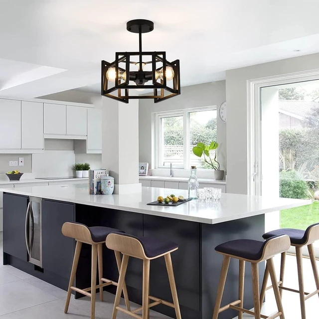 Alt view image 6 of 7 - Semi Flush Mount Ceiling Light Fixture,3-Light Black Light fixtures Kitchen Ceiling Light Fixture for Hallway Kitchen Bedroom Living Room Bathroom Entrance
