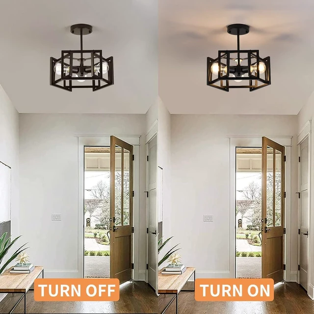 Alt view image 7 of 7 - Semi Flush Mount Ceiling Light Fixture,3-Light Black Light fixtures Kitchen Ceiling Light Fixture for Hallway Kitchen Bedroom Living Room Bathroom Entrance