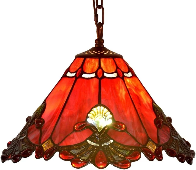 Main image of Bieye L10719 Baroque Tiffany Style Stained Glass Ceiling Pendant Light Fixture for Home Decor (Red, 13-inches Wide)