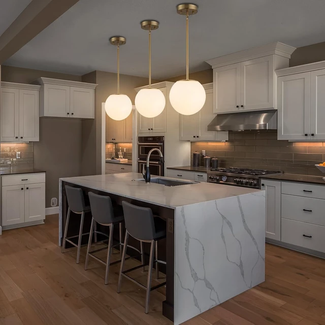 Alt view image 7 of 7 - Gold Globe Pendant Light, Opal Glass, Mid Century, Kitchen Island, 3 Pack