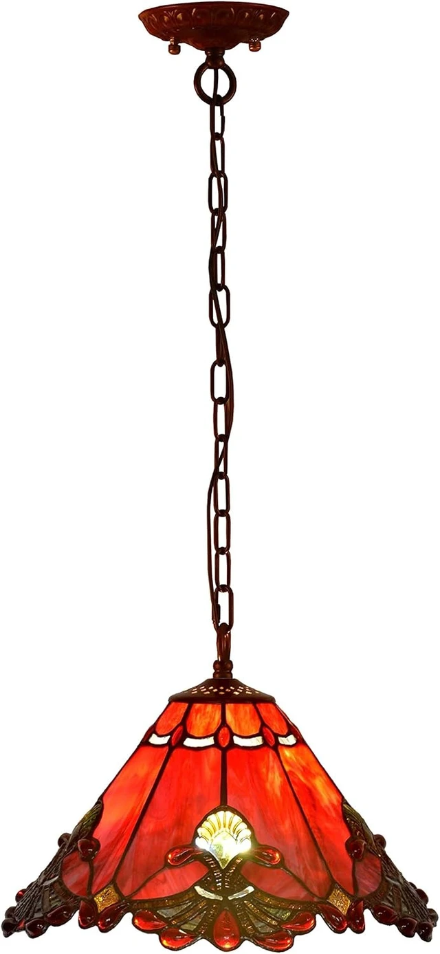 Alt view image 3 of 7 - Bieye L10719 Baroque Tiffany Style Stained Glass Ceiling Pendant Light Fixture for Home Decor (Red, 13-inches Wide)