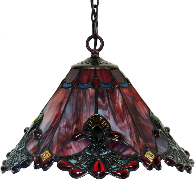 Alt view image 6 of 7 - Bieye L10719 Baroque Tiffany Style Stained Glass Ceiling Pendant Light Fixture for Home Decor (Red, 13-inches Wide)