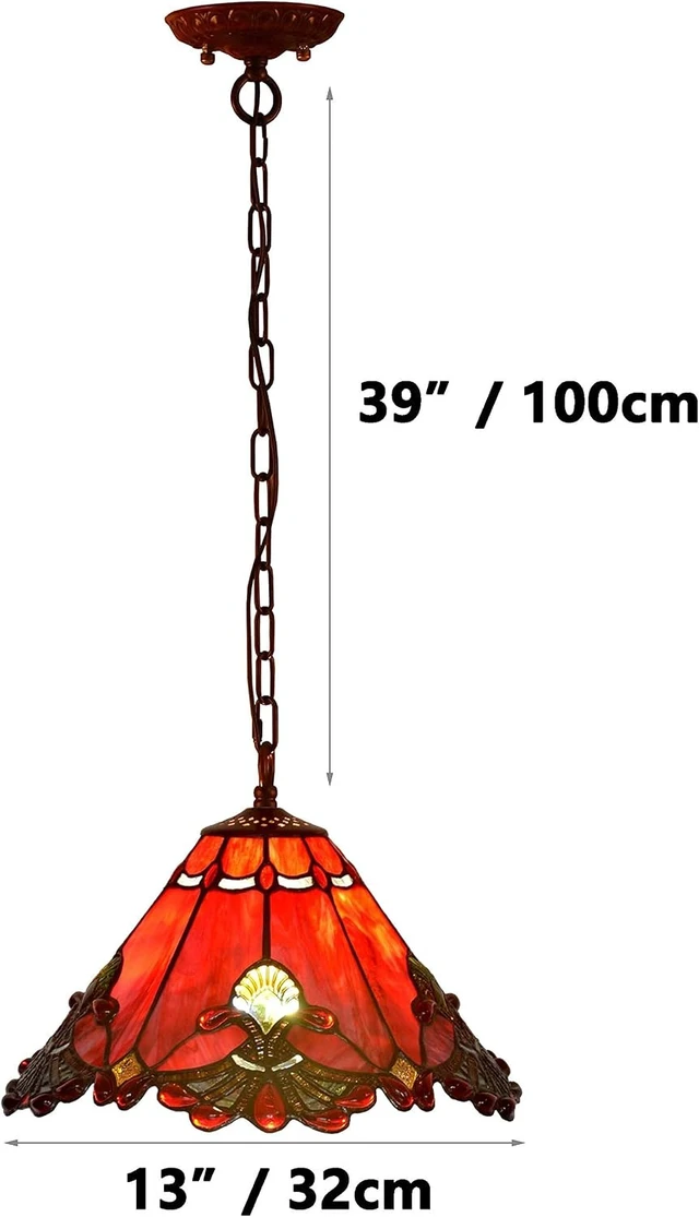 Alt view image 5 of 7 - Bieye L10719 Baroque Tiffany Style Stained Glass Ceiling Pendant Light Fixture for Home Decor (Red, 13-inches Wide)