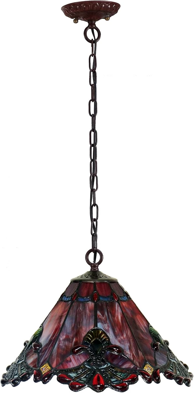 Alt view image 4 of 7 - Bieye L10719 Baroque Tiffany Style Stained Glass Ceiling Pendant Light Fixture for Home Decor (Red, 13-inches Wide)