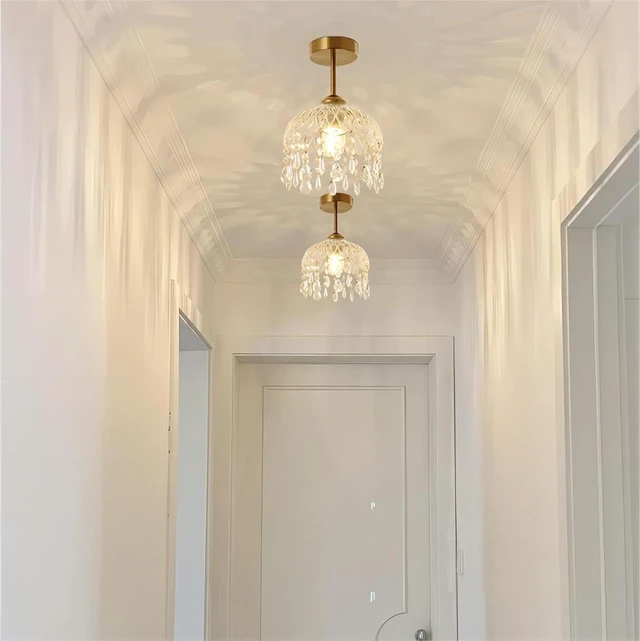 Alt view image 2 of 7 - LIGHTLAND 7.9 Inch Vintage Crystal Ceiling Light, Crystal Dome Chandelier, Small Chandelier for Entryway, Hallway, Balcony