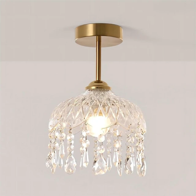 Main image of LIGHTLAND 7.9 Inch Vintage Crystal Ceiling Light, Crystal Dome Chandelier, Small Chandelier for Entryway, Hallway, Balcony