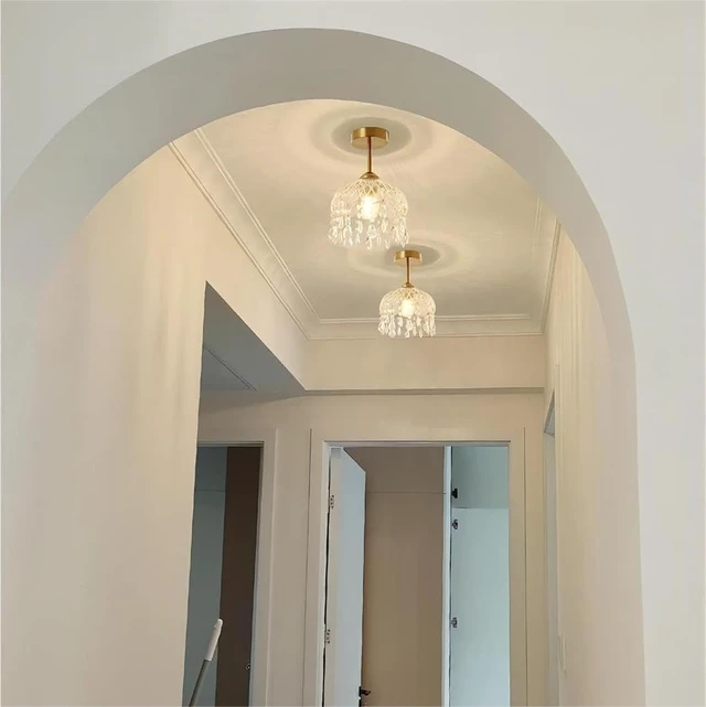 Alt view image 3 of 7 - LIGHTLAND 7.9 Inch Vintage Crystal Ceiling Light, Crystal Dome Chandelier, Small Chandelier for Entryway, Hallway, Balcony
