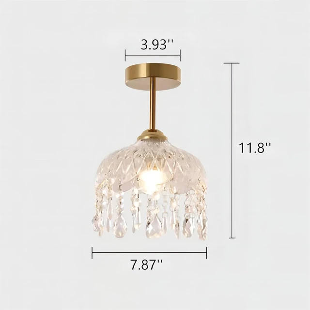Alt view image 4 of 7 - LIGHTLAND 7.9 Inch Vintage Crystal Ceiling Light, Crystal Dome Chandelier, Small Chandelier for Entryway, Hallway, Balcony