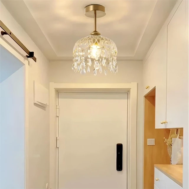 Alt view image 6 of 7 - LIGHTLAND 7.9 Inch Vintage Crystal Ceiling Light, Crystal Dome Chandelier, Small Chandelier for Entryway, Hallway, Balcony