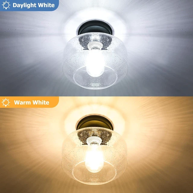 Alt view image 7 of 7 - TOBUSA 2-Pack Industrial Semi Flush Mount Ceiling Light, Black Light Fixture Ceiling Mount with Seeded Glass Shade, Farmhouse Hallway Light Fixtures Ceiling for Living Room, Bedroom, No E26 Bulbs